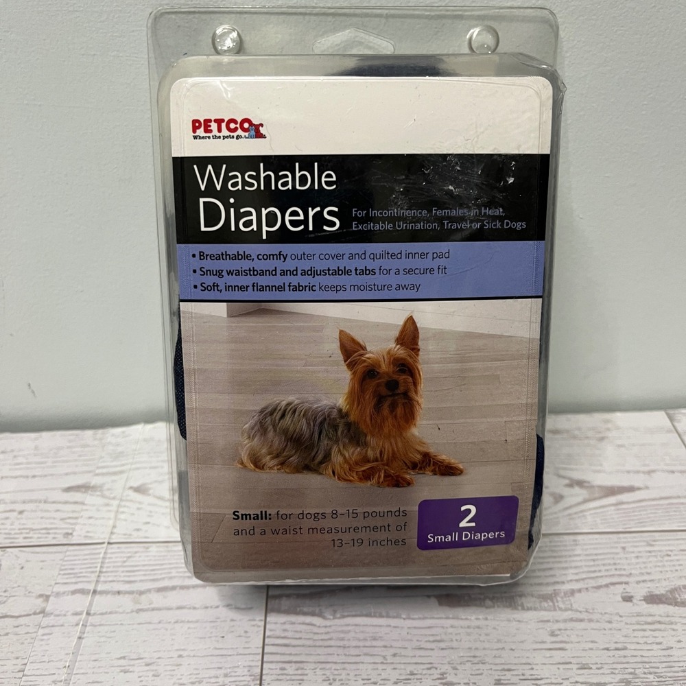 Petco Washable Dog Diapers 2 Pack Small 8-15lbs Navy Blue Denim Look 1478419